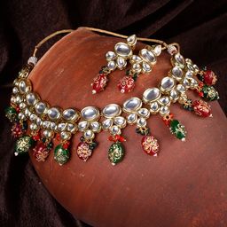 Saraf RS Jewellery Women Gold-Plated Multicolor Kundan & Bead Studded Jewellery Set-image-41