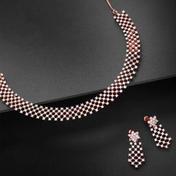 Priyaasi Rose Gold-Plated Pink & White American Diamond Studded Jewellery Set-6