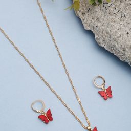 Celena Cole By Youbella Gold-Plated Red Butterfly Shaped Jewellery Set-image-20