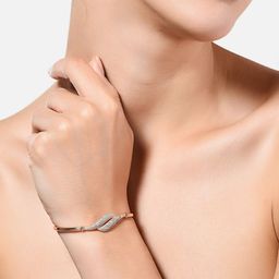 AMI Women Rose Gold & White Brass Cubic Zirconia Rose Gold-Plated Kada Bracelet-60
