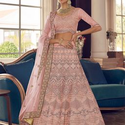 ODETTE Embroidered Thread Work Semi-Stitched Lehenga & Unstitched Blouse With Dupatta-image-5