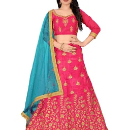 MANVAA Embroidered Thread Work Semi-Stitched Lehenga & Unstitched Blouse With Dupatta-5