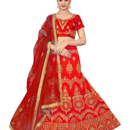MANVAA Embroidered Thread Work Semi-Stitched Lehenga & Unstitched Blouse With Dupatta-6