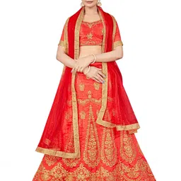 MANVAA Embroidered Thread Work Semi-Stitched Lehenga & Unstitched Blouse With Dupatta-image-16
