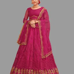 KALINI Embroidered Thread Work Semi-Stitched Lehenga & Unstitched Blouse With Dupatta-image-45