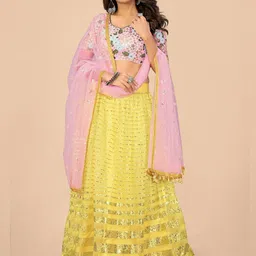 Nityanta Fab Yellow & Pink Semi-Stitched Lehenga & Unstitched Blouse With Dupatta-picture-51