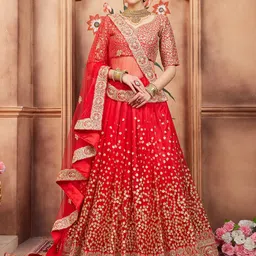 FABPIXEL Embroidered Sequined Semi-Stitched Lehenga & Unstitched Blouse With Dupatta-picture-16
