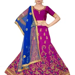 MANVAA Embroidered Beads and Stones Semi-Stitched Lehenga & Unstitched Blouse With Dupatta-image-5