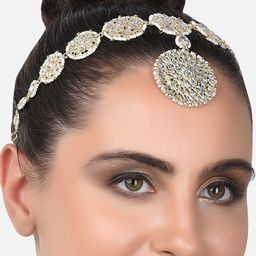 Zaveri Pearls Gold-Plated White Kundan-Studded & Pearl-Beaded Maatha Patti-11