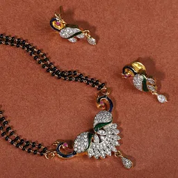 ANIKAS CREATION Gold-Plated Black & White Stone-Studded Mangalsutra Set-22