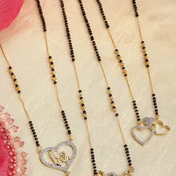 Kennice Set Of 3 Gold-Plated American Diamond Studded & Beaded Mangalsutra-picture-28