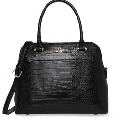 Lavie Glossy Valle Women Dome Black Animal Textured Structured Medium Satchel Bag-image-48