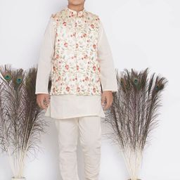 Little Bansi Boys Striped Kantha Work Pure Cotton Kurta with Pyjamas & Jacket-21