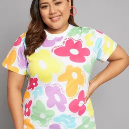 BEYOUND SIZE - THE DRY STATE Plus Size Floral Printed Cotton T-shirt-image-3