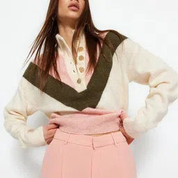Trendyol Colourblocked Mock Neck Pullover Sweaters-image-19