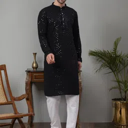 Jompers Ethnic Motifs Embroidered Sequinned Pure Cotton Kurta with Churidar-image-64