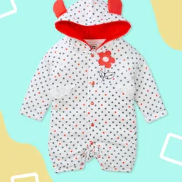 MeeMee Infant Girls White & Red Printed Hooded Romper-image-23