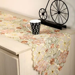 TANLOOMS Brown & Yellow Floral Embroidered Table Runner-33