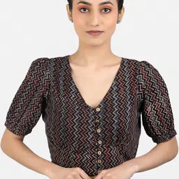 Llajja Ajrakh Block Printed Pure Cotton Non Padded Saree Blouse-44