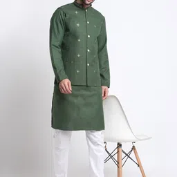 KRAFT INDIA Mandarin Collar Kurta With Pyjamas & Sequinned Nehru Jacket-picture-26