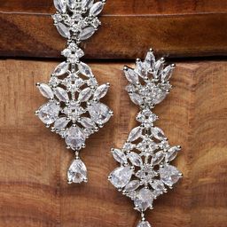 ZENEME Rhodium-Plated American Diamond Studded Spiked Shaped Drop Earrings-55