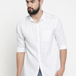 SHOWOFF Men White & Navy Blue Slim Fit Printed Casual Shirt-image-26