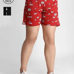 Dream of Glory Inc Women Pack Of 2 Red & Black Typography Printed Hot Pants Shorts-picture-39