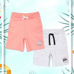 3PIN Boys Pack of 2 Peach-Coloured & Grey Solid Cotton Regular Shorts-56