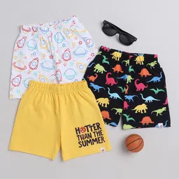 BUMZEE Infant Pack Of 3 Graphic Printed Mid Rise Knitted Cotton Shorts-image-70