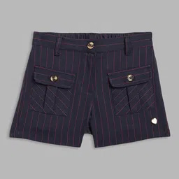 Blue Giraffe Girls Navy Blue Striped Shorts-image-99
