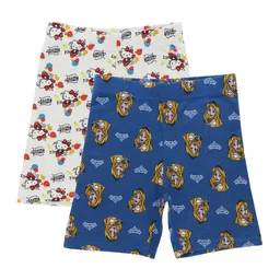 Bodycare Kids Girls Pack Of 2 White & Blue Conversational Printed Shorts-image-93