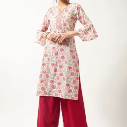 Pannkh Floral Printed Roun Neck Bell Sleeves Pure Cotton Kurta-picture-46