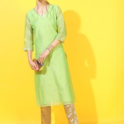 Vishudh Women Green Ethnic Motifs Printed Kurta-image-82