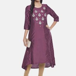 RANGMANCH BY PANTALOONS Women Mauve Ethnic Motifs Embroidered Kurta-picture-34