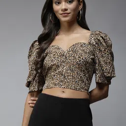 PANIT Brown & Black Animal Print Sweetheart Neck Crop Top-image-17