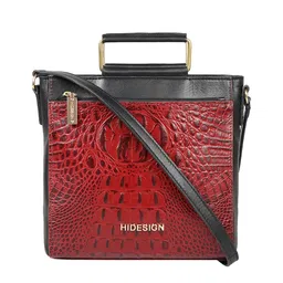 Hidesign Maroon EE VIOLA Baby Croc Textured Leather Structured Sling Bag-38