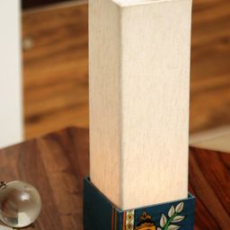 ExclusiveLane Blue & Cream Blueberry Elephant Madhubani Painted Wooden Table Lamp-33