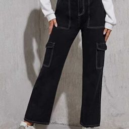 Next One Women Smart Wide Leg High Rise Clean Look Stretchable Cargo Jeans-picture-8