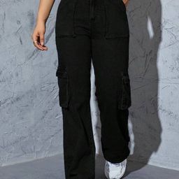 Next One Women Smart Wide Leg High-Rise Clean Look Stretchable Cargo Jeans-picture-4