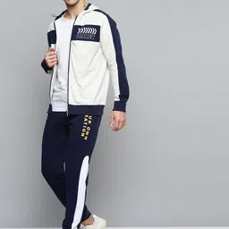 Alcis Men Off-White & Navy Blue Typography Printed Cotton Hooded Sweatshirt-picture-10