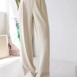 Next One Women Smart Loose Fit High-Rise Pleated Cotton Formal Trousers-image-68