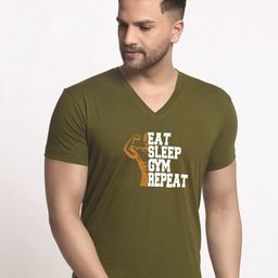 Friskers Typography Printed V-Neck Short Sleeves Cotton T-shirt-image-28