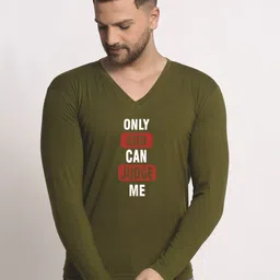 Friskers Typography Printed V-Neck Full Sleeves Cotton T-shirt-image-12