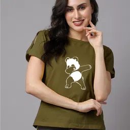 Friskers Olive Green & White Pure Cotton Printed T-shirt Style Top-picture-22