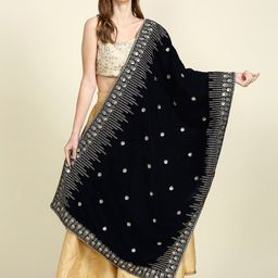 Dupatta Bazaar Women Ethnic Motifs Embroidered Velvet Dupatta with Zardozi-32