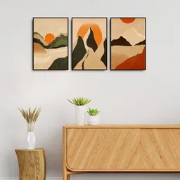 999Store Set Of 3 Beige & Green Printed Abstract Landscape Framed Wall Painting-14