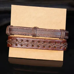 The Roadster Lifestyle Co Men Set of 2 Brown Leather Handcrafted Wraparound Bracelet-5