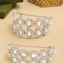Zaveri Pearls Set of 2 Silver-Plated Austrian Diamonds Studded Wraparound Bracelets-9