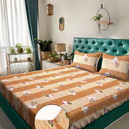 KLOTTHE Mustard-Coloured Printed Pure Cotton 400 TC Double Bedsheet Set 2.5 m x 2.25 m-image-19
