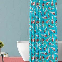 ArtzFolio Turquoise Blue & White Printed Waterproof Shower Curtain-image-5